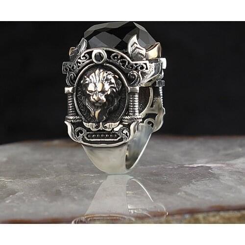 Onyx 925 Silver Traditional Handmade Turkish Signet Ring Luxury Lion Engraving Quality Best Craftman Jewelry Gift for Women Men