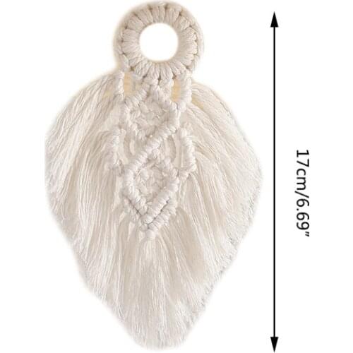 D08D Bohemian Macrame Woven Cotton Rope Wall Hanging Leaf Feather Tassels Tapestry Door Handle Swing Rope Small Pendant Decor