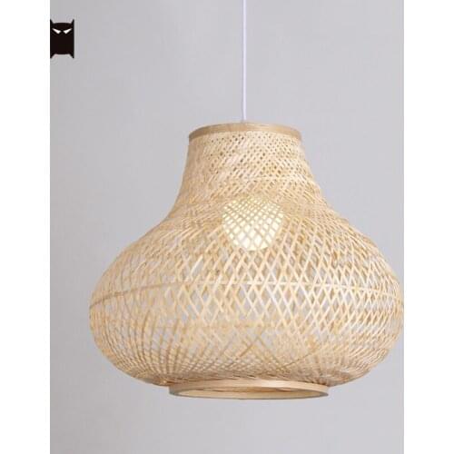 Bamboo Weaving Rattan Lantern Pendant Light Fixture Southeast Asian Country Japanese Style Hanging Ceiling Lamp Home Dining Room