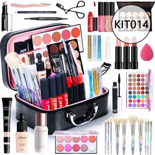 POPFEEL Makeup Set Eyeshadow Palette Concealer Brow Pen Lipstick Lip Gloss Makeup Brush Mascara Foundation Cosmetics Kit TSLM1