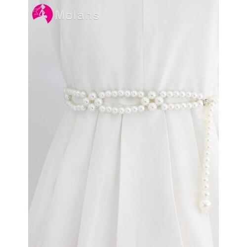 Molans Elegant Women Pearl Belt Waist Belt Elastic Buckle Pearl Chain Belt Female Girls Bride Dress Strap Wedding Accessories