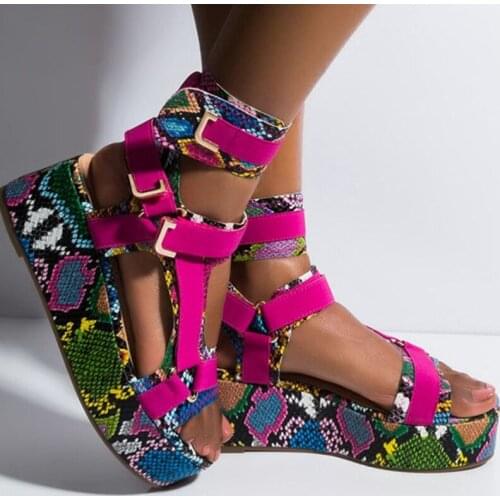 BUSY GIRL ML9037 Colorblock platform sandals,Fashionable female sandals stitched together in multiple colors,wedge sandals
