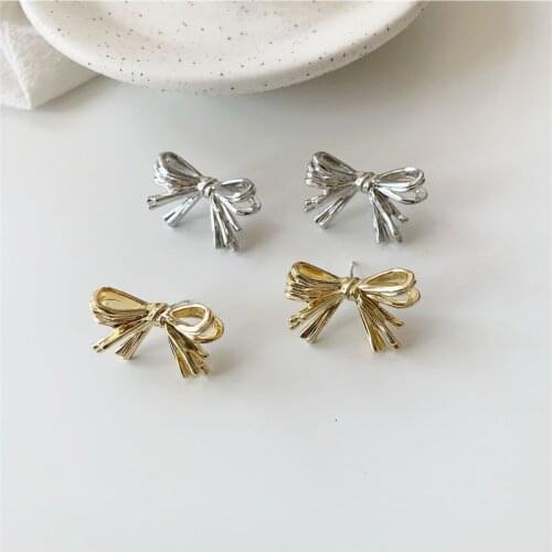 GSOLD Trendy Geometric Metal Bow Stud Earrings Simple Alloy Texture Small Earring Women Girls Lovely Jewelry Accessories