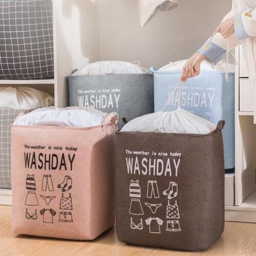 1 Pcs Foldable Storage Laundry Hamper With Drawstring Cover Water-Proof Linen Toy Clothes Storage Basket