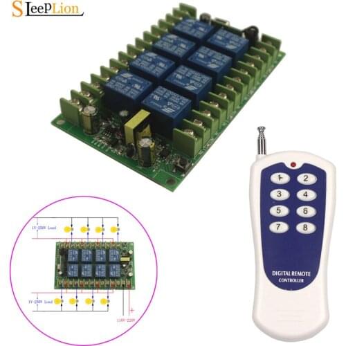 Sleeplion 220V 8 Channel Wireless Remote Control LED Light Switch 110V 8CH Relay Output Radio RF Transmitter 315/433MHz Receiver