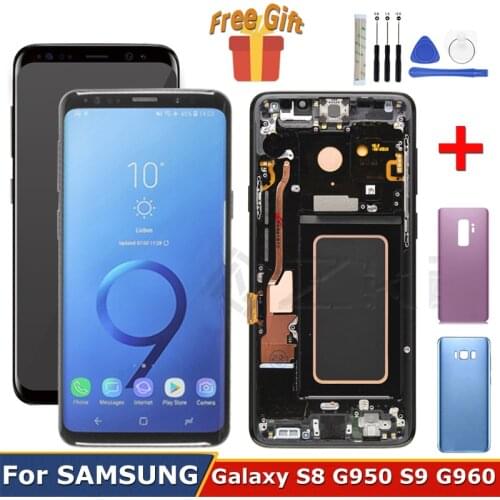 G950f G950U Red Burn For SAMSUNG Galaxy S8 Display Touch Screen Replacement With Frame S9 LCD Battery Back Cover G960w G60F