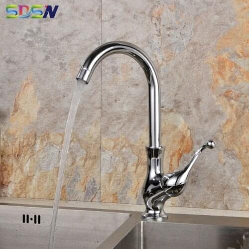 Kitchen Faucets SDSN Polished Chrome Kitchen Sink Mixer Tap Single Handle Hot Cold Kitchen Faucet Solid Brass Kitchen Mixer Tap