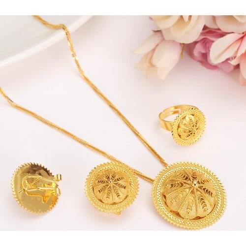 Ethiopian Traditional Jewelry set Necklace and Earrings Ethiopia Gold Eritrea sets for Womens Habesha Wedding party Gift