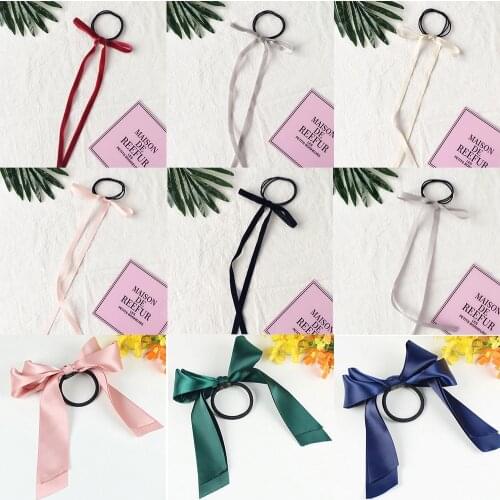 Women Candy Color Satin Ribbon Bows Elastic Hair Band Scrunchies Ponytail Holder Headbands Hair Accessories for Girls Hairbands
