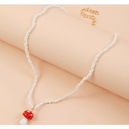 Women Beads Handmade Necklaces Glass Mushroom Pendant Jewelry Gift