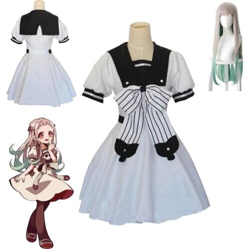 Anime Jibaku Shounen Hanako Kun Nane Kashiro Cosplay Costume Women White Uniform Dress Halloween Carnival Costume Wig