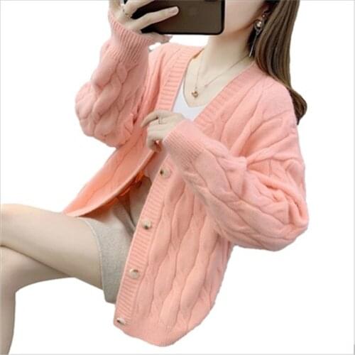 Fashion 2021 Autumn Winter Knitted Cardigans Sweater Women Korean Vintage Solid Long Sleeve Coat Ladies Loose Lazy Female Tops