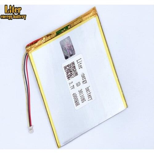 1.0mm 3wire connector 3.7v 3011085 4000mah Polymer Lithium Li-Po Rechargeable Battery For MP5 GPS DVD E-book Tablet PC