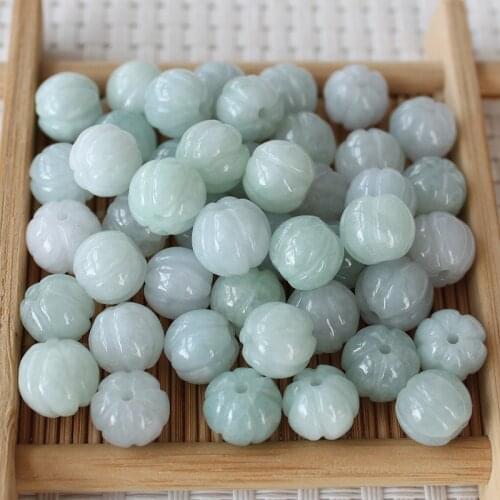 5PC Natural Emerald Jade 10MM Pumpkin Beads Jadeite Jewelry Fashion Charm Accessories DIY Hand-Carved Lucky Amulet Gifts Women
