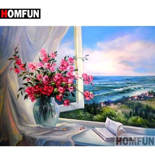 HOMFUN Full Square/Round Drill 5D DIY Diamond Painting "Flower window scenery" Embroidery Cross Stitch 3D Home Decor A10711