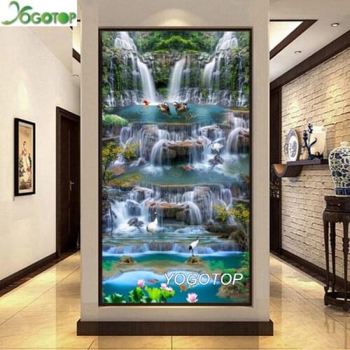DIY 5D Diamond Painting Waterfall, crane, duck, lotus, spring Diamond Embroidery large Full Mosaic Art natural landscape YY2677