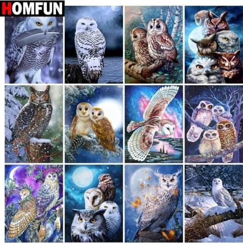 HOMFUN Full Drill Diamond Painting "Animal owl scenery" DIY Picture Of Rhinestone 5D Diamond Embroidery Cross Stitch Decor