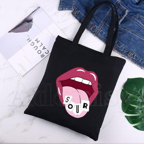 Olivia Rodrigo Shopping Bag Print Original Design White Unisex Fashion Travel Canvas Bags Black