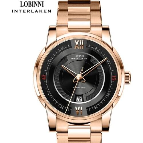 LOBINNI Men Simple Design Calendar Display Male Wrist Watches Men Automatic Mechanical Watch Luxury Sapphire Glass Watch