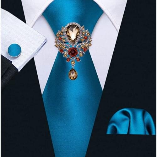 Black Fashion Paisley Silk Tie Rhinestone Brooches Men Wedding Tie Hanky Set Barry.Wang Design Solid Neckties For Men Gift Party