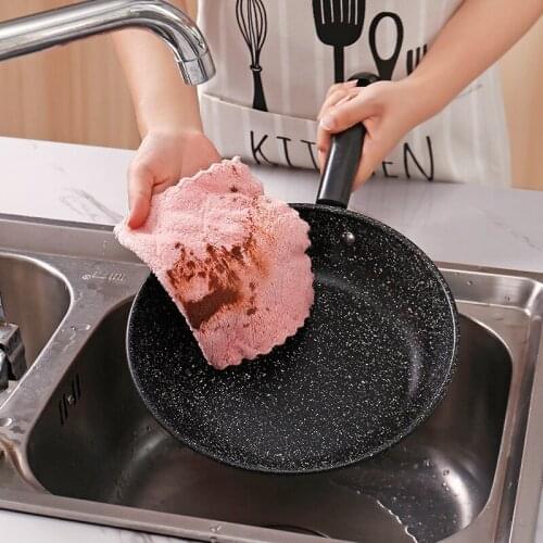 Cheaper Double-layer Absorbent Microfiber Kitchen Dish Cloth Non-stick Oil Household Cleaning Wiping Towel Kichen Tools
