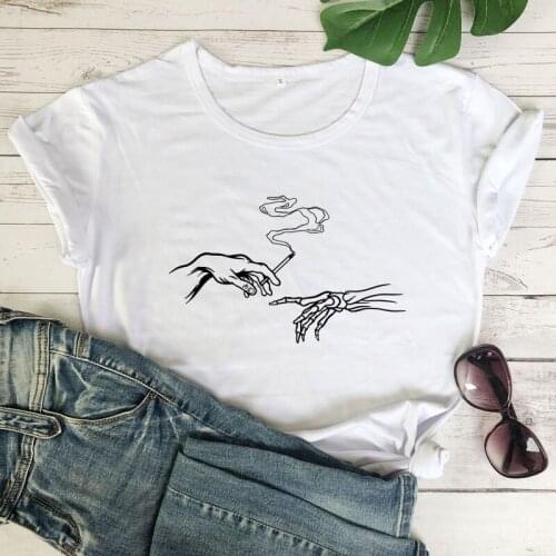 Aesthetic Creation Smoking Hand T-shirt Minimalist Unisex Renaissance Art Tops Tees Funny Women Graphic Grunge Tshirt Camiseta