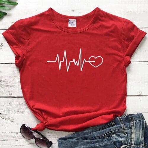Funny Womens Heartbeat Valentines T-shirt Cute Valentines Day Gift Tshirt For Girlfriend Summer Short Sleeve Graphic Tee Top