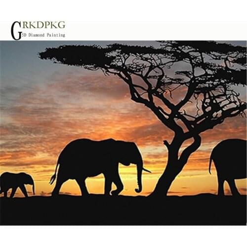 Elephant sunset art 5D diy Full Square/Round Diamond Painting Cross Stitch Diamond Embroidery Diamond Mosaic Wedding decoration