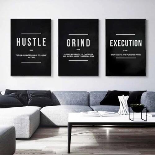 Grind Hustle Execution Motivational Quote Posters Prints Canvas Painting Wall Art Pictures for Living Room Home Decor (No Frame)