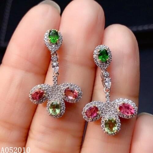 KJJEAXCMY Fine Jewelry 925 sterling silver inlaid natural tourmaline female earrings Ear studs fashion support detection