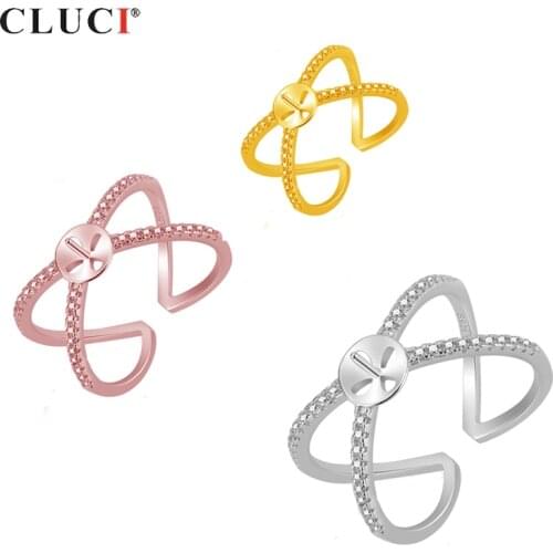 CLUCI 925 Sterling Silver Zircon Cross Ring for Women Wedding X Shape Ring for Engagement Anniversary Adjustable Rings SR2099SB