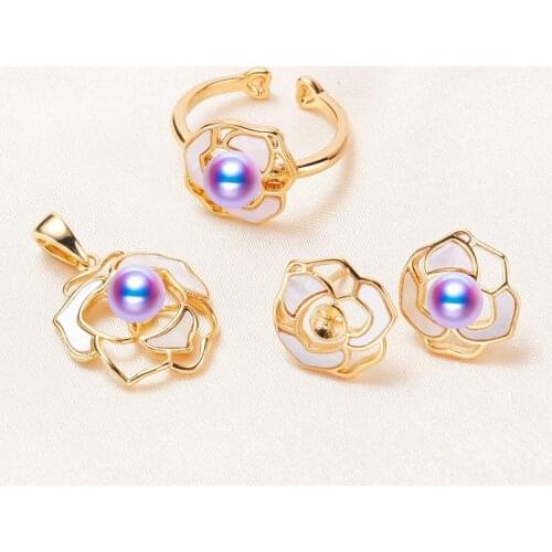 NO PEARL Pendant Earrings Ring Set Mountings Findings Settings Jewelry Set Part Fittings Charm Accessories for Lady Girls Female