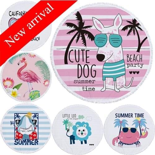 Casegrace Cartoon Round Towel Cute Dog Bath Towels With Tassels Superfine Fiber Yoga Mat Soft Bedspread Picnic Cloth Blanket