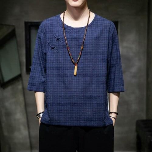 Sinicism Store 2020 Men Chinese Style Buckle 5XL T Shirt Mens Spring Vintage T-Shirts Male Fashion Plaid Clothes Oversize