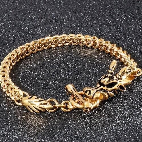 Mens Biker Gold Plated Titanium Stainless Steel Dragon Head Curb Chain Bracelet Men Gothic Style Mens Jewellery Accessories Drop