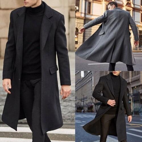 2020Winter Men Coats Woolen Solid Long Sleeve Jackets Fleece Men Overcoats Streetwear Fashion Long Trench Outerwear