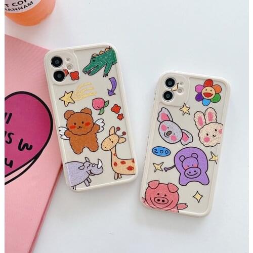 For iPhone 6 6S 7 8 Plus X Xr 12 Mini 11 Pro Xs Max Soft Case Cover Silicone NIce Day Side Cartoon Cute Bear Koala Rabbit Coque
