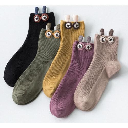 Funny Cute eye Short Socks Women Cotton Cartoons Black happy ladies Sock Autumn Fashion Female warm Casual harajuku luxury sox