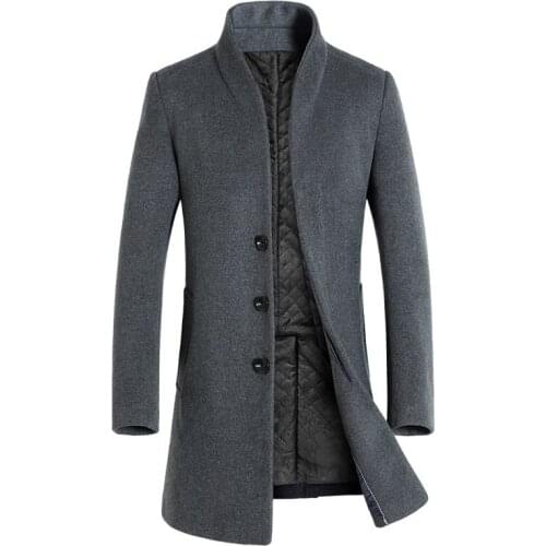 2020 NEW Winter Men Mid Long Wool Overcoat Fashion Men Warm Cotton-Padded Winter Jacket Stand Collar Coat Trench Woolen Coat E