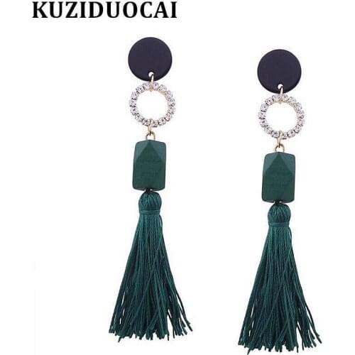 Kuziduocai New ! Fashion Fine Jewelry Trend 3 Colors Wood Rhinestones Circle Cotton Tassel Stud Earrings For Women Gifts E-1091