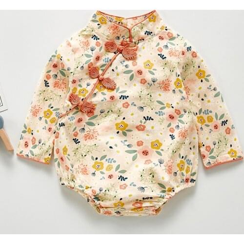 New Baby Girl Clothing Baby Girl Chinese Style Long Sleeves Cheongsam Rompers Baby Girl Rompers Newborn Rompers Clothes