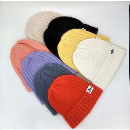 New Arrival Knitted Hat Rabbit fur Beanie Unisex Solid Color Keep Warm Elastic winter Hats