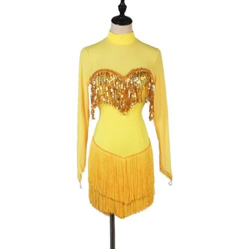 Sequin Salsa Latin Dance Costume Dress Fringes Latin Dress For Ladies