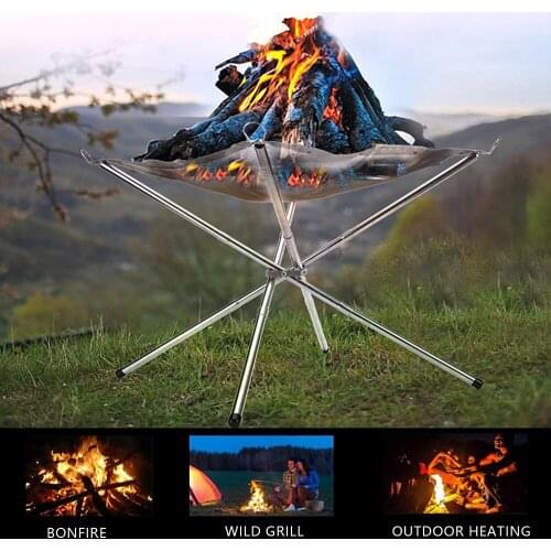 Portable Outdoor Fire Pit - 2021 New Upgrade, 22 Inch Camping Stainless Steel Mesh Fireplace, Ultra Foldable Fire Pit for Patio
