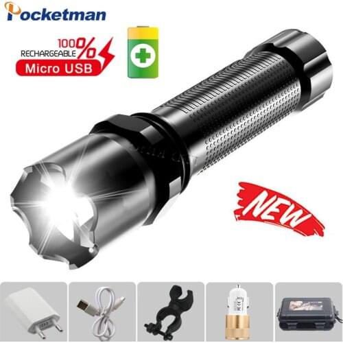 8000 Lumens led Flashlight USB Rechargeable Flashlight Torch Lanterna With Built in Battery Waterproof Bike Flashlight Camping