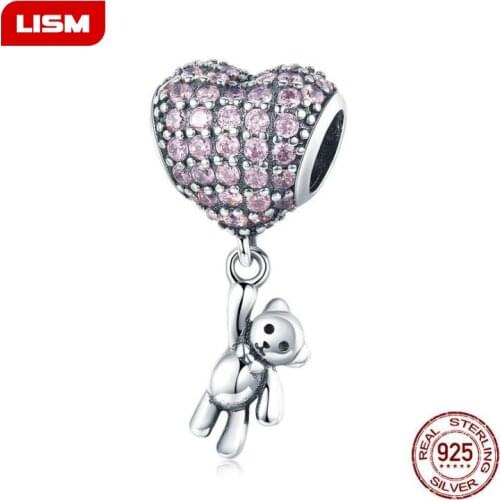 Real 925 Sterling Silver Bear and Balloon Beads Fit Charm Bracelet & Necklace Pendant Lovely Birthday Jewelry Gift