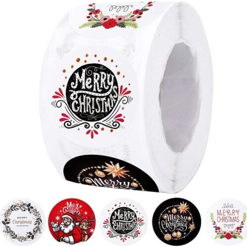 Merry Christmas Stickers Roll 500 Pcs Round Adhesive Christmas Sticker Label Aesthetic Decorative Envelope Seals Tags