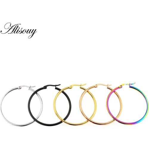 Alisouy 2PCS 15-75mm Hoop Earrings for Women Classice Round color Gold Circle Women Jewelry Accessory Punk Brincos Pendientes