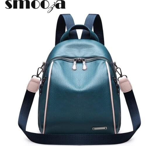 SMOOZA Fashion Backpack Women Leather Shoulder Bag 2021 Multi-Function Backpacks Female School Bagpack Bag for Teenage Grils