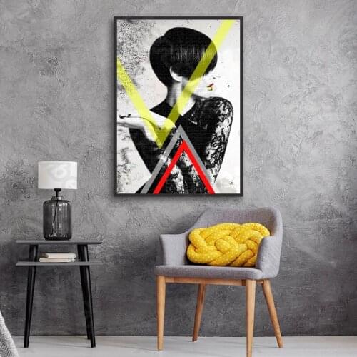 Modern Fashion Style Canvas Painting Poster a Cool Woman with Short Hair and Turned In Profile for Living Room Bedroom Decoratio